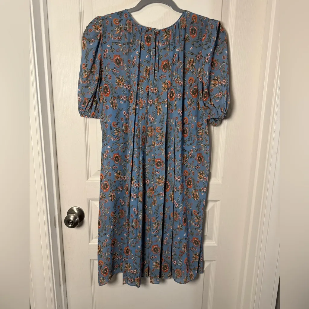 Anthropologie Satin + Babi Marina Blue Floral Puff Sleeve Summer Dress Sz 4 - Image 5