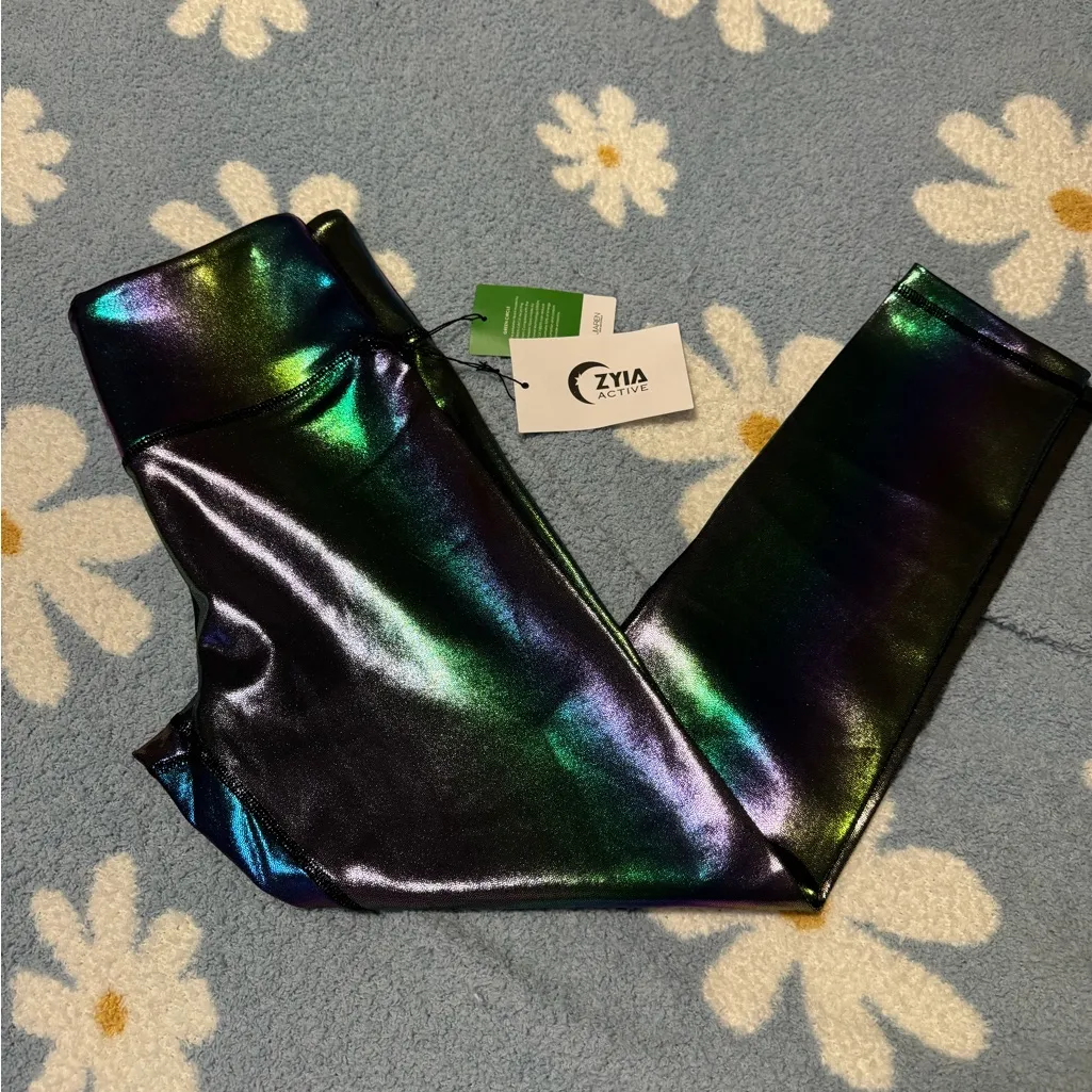 ZYIA Iridescent Black and Green Leggings - Image 2