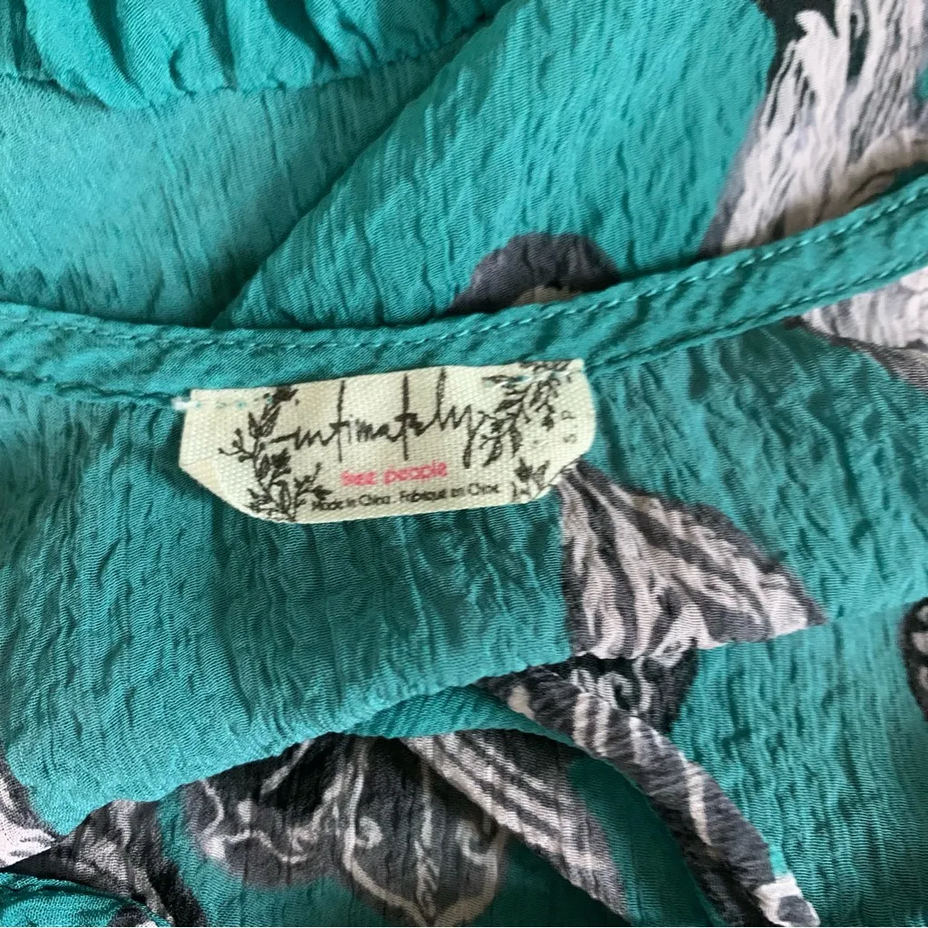 Free People Intimately Teal Boho Tunic Dress Small Flowy Baroque Print Sheer - Image 4