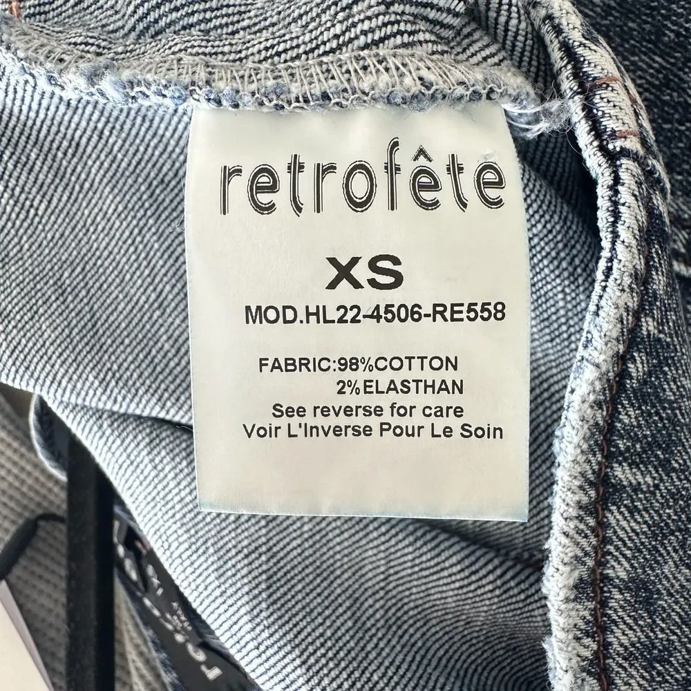 Retrofete Dress Womens XS Denim Fitted Belted Festival Boho Fringe Cowgirl Jean Blue - Image 12