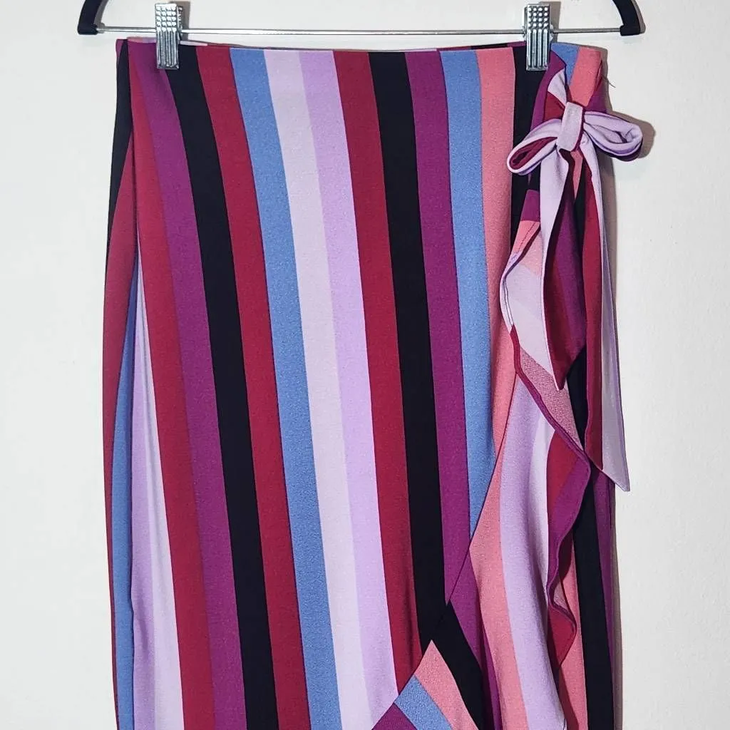 eci Colorful Stripe Wrap Skirt Size Small Purple and Blue Stripe Ruffle Skirt - Image 2