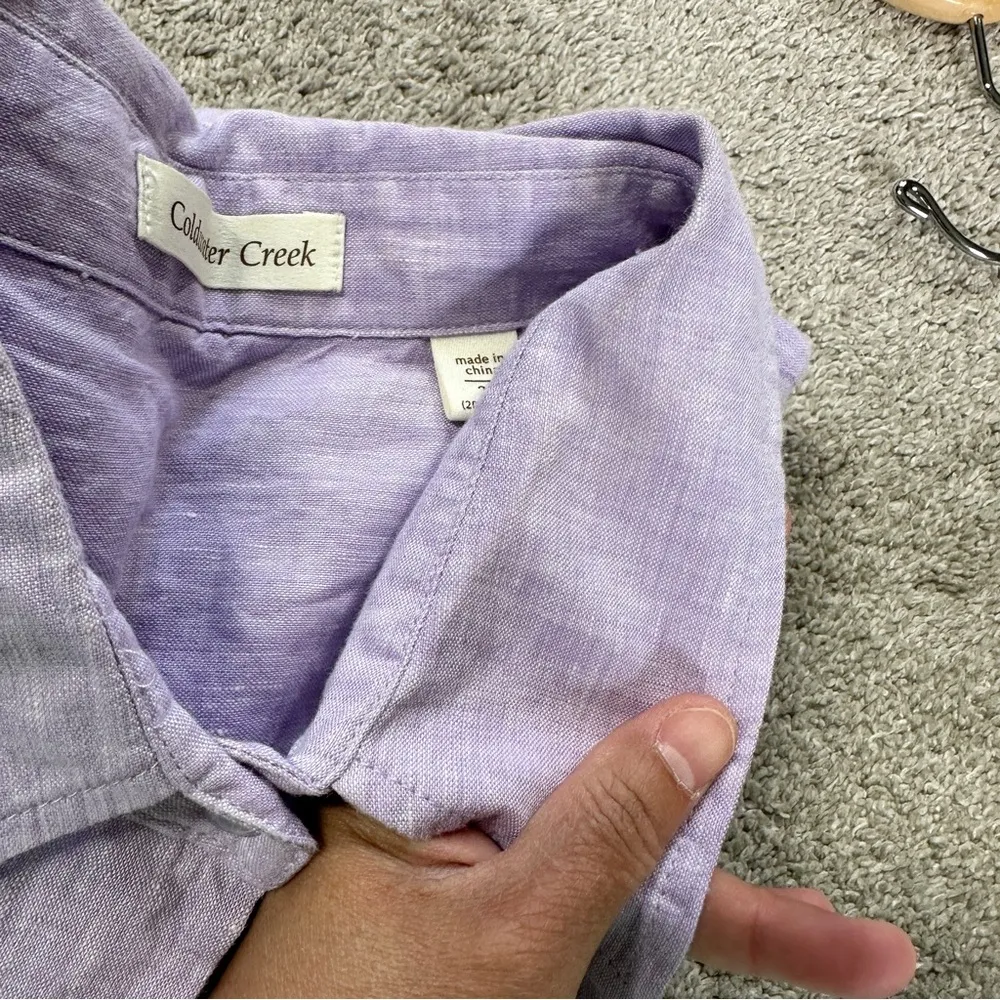 Coldwater Creek Women’s 100% Linen Button Down Shirt 3/4 Sleeve in Purple 2X - Image 13