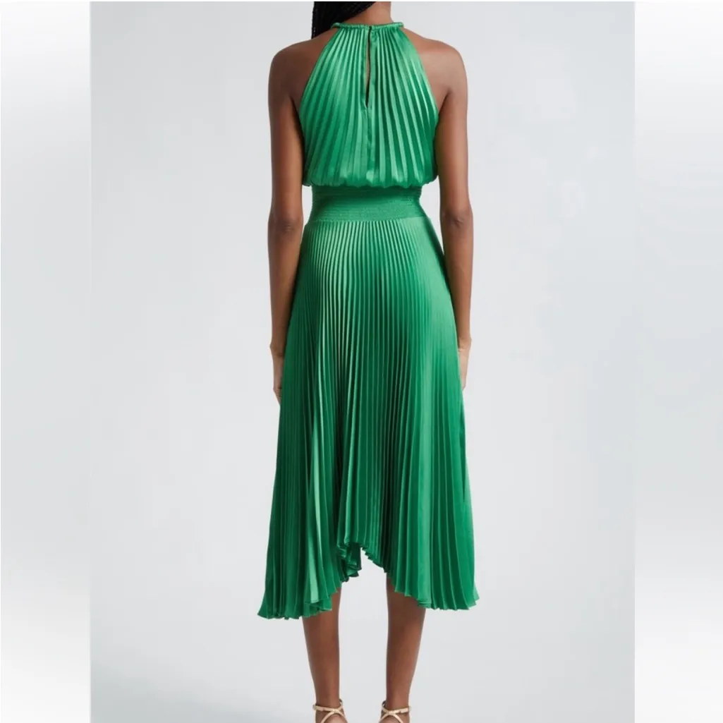 A.L.C. 10 NEW Renzo II Midi Dress Pleat Kelly Green Holiday NYE Asymmetrical - Image 11