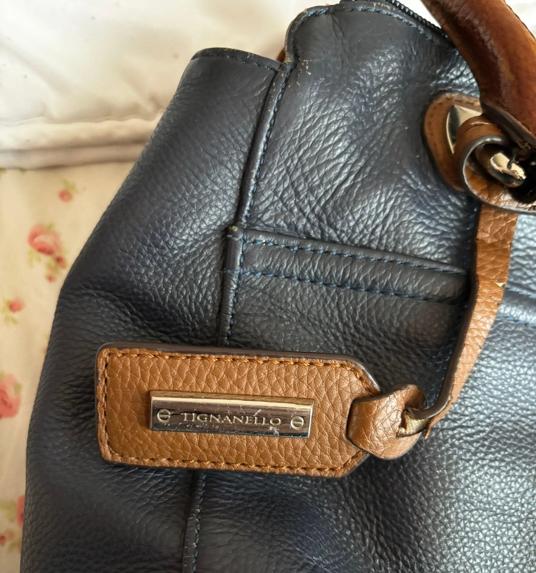 Tignanella Navy Blue And Brown Leather Tignanello Bag - Image 3