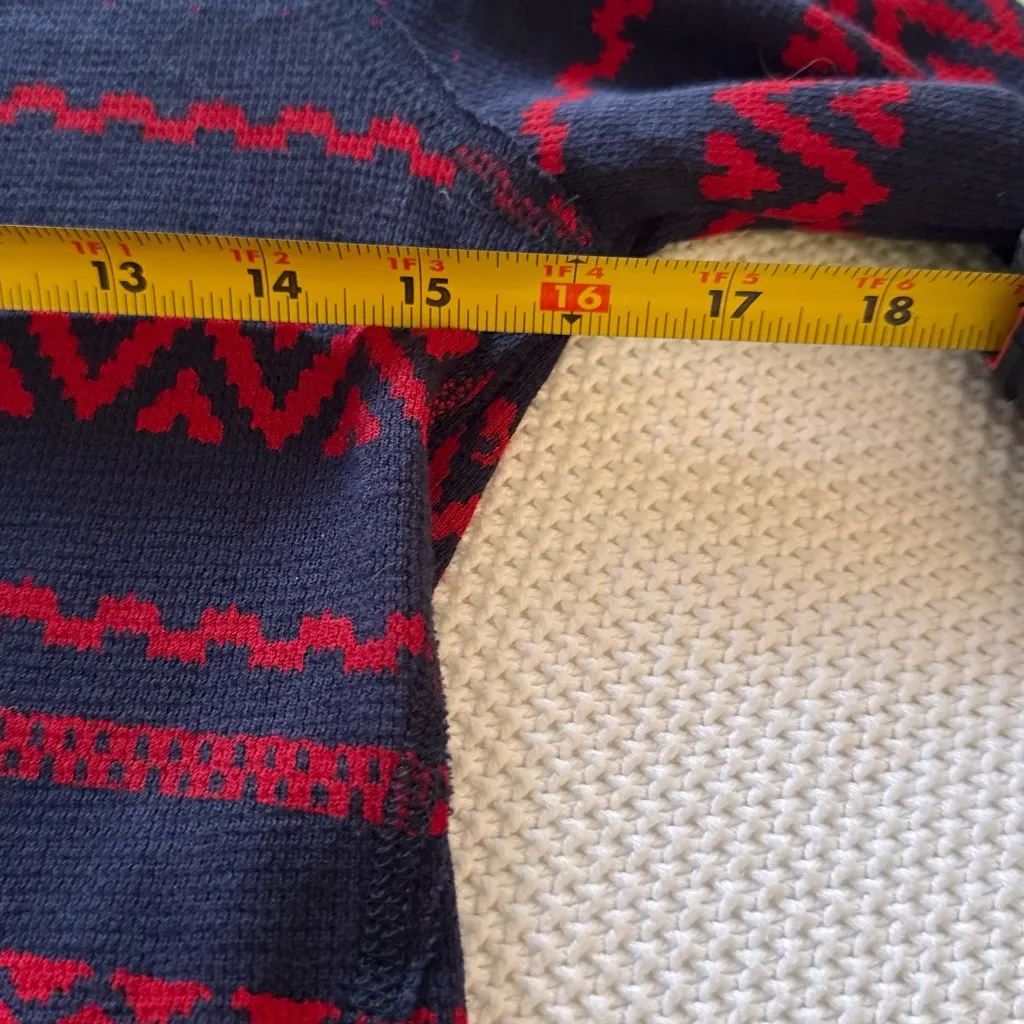 LUCKY BRAND Woven Navy & Red Fair Isle Knit Top Lightweight Thermal Tee - Image 6