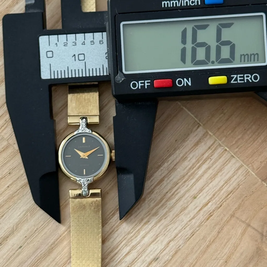 Lassale Rare Diamond Vintage Ladies Watch Gold Plated Bracelet Case Black Dial - Image 13