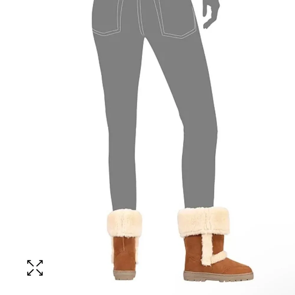 Suede Winter Boots Women’s 6 Chestnut Brown Cuffed Vegan Sherpa Fur - Image 4