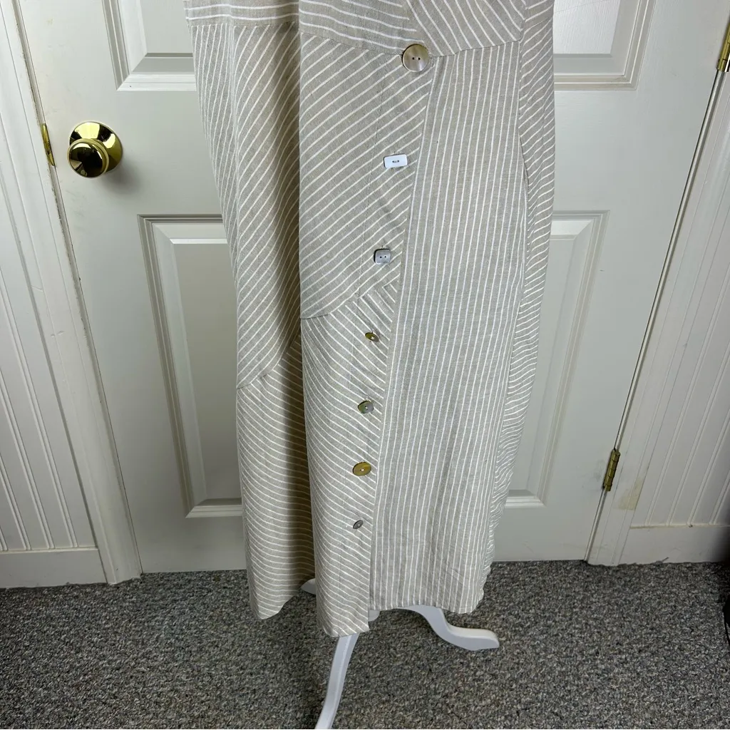 Soft Surroundings Chasia Dress Tan White Stripe Cotton Hemp Blend - Size XLP - Image 7