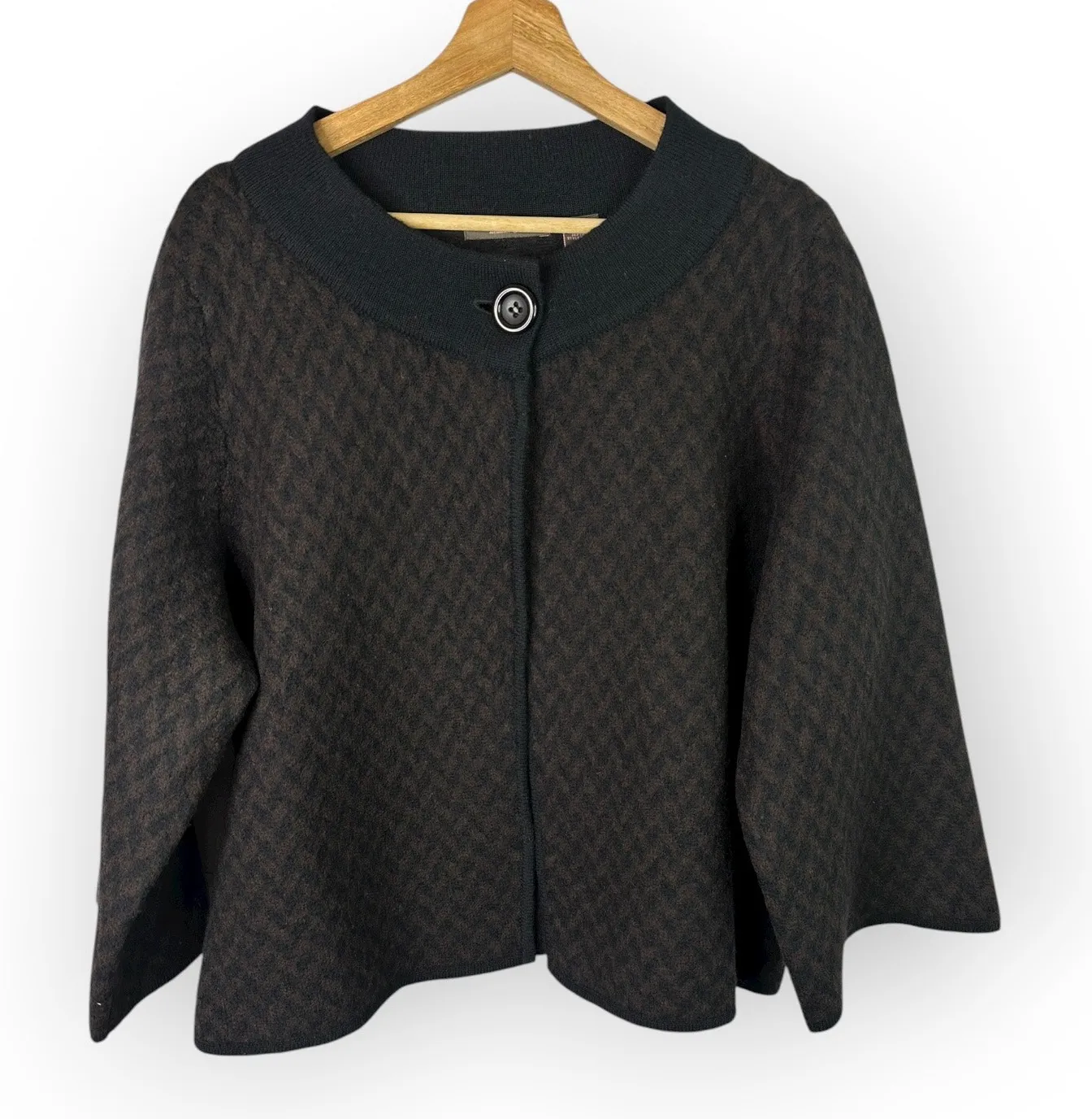 Heather B Womens size 2X Wool Houndstooth Swing Cape Jacket Cardigan Black Brown - Image 1