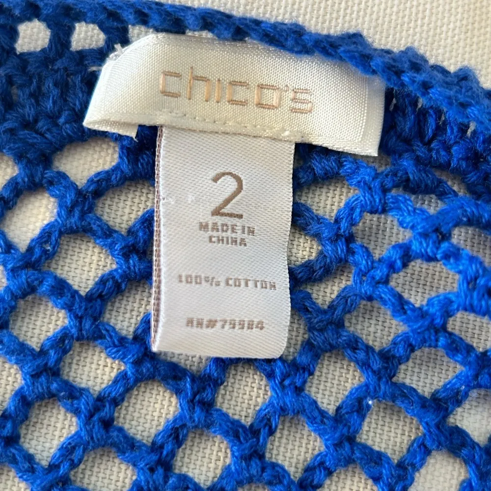 Chico's Blue Crochet Jacket with Scalloped Edges - Image 3