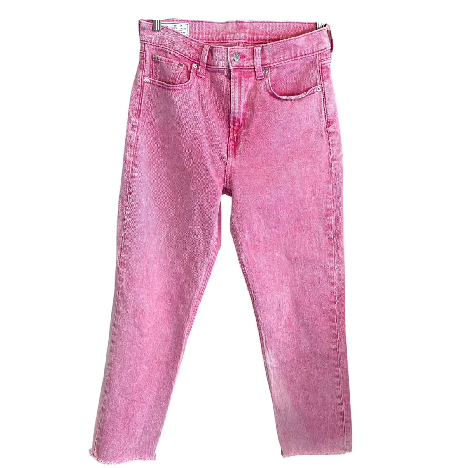 GAP Cheeky Straight High Rise Acid Wash Pink Jeans Womens Size 29/8R Barbie‎ - Image 7