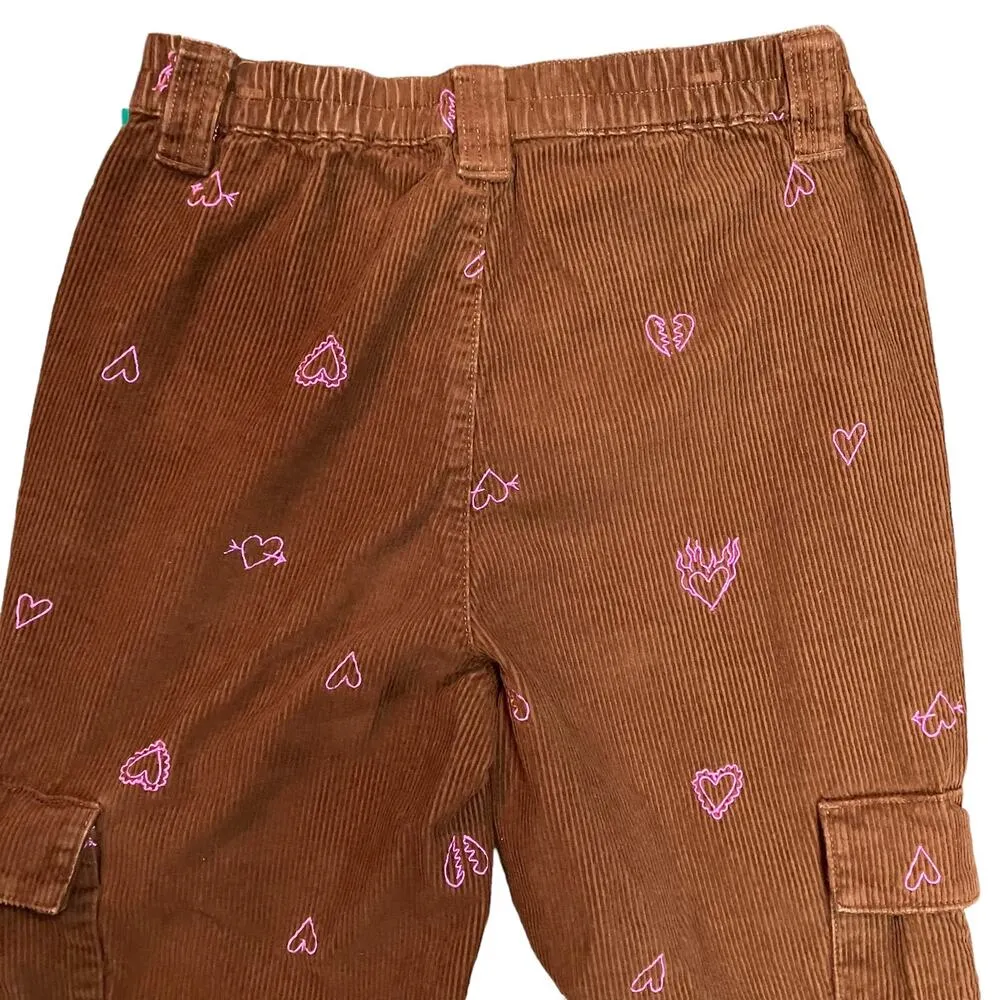 PacSun Womens Heartbreaker Brown Corduroy Cargo Elastic Waist Pants Size Medium - Image 5