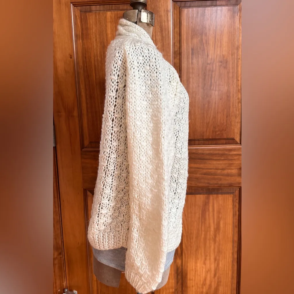 Vintage Cardigan Bubble Knit Cable Knit Open Front Cream Chunky Soft Neutral Size L - Image 2