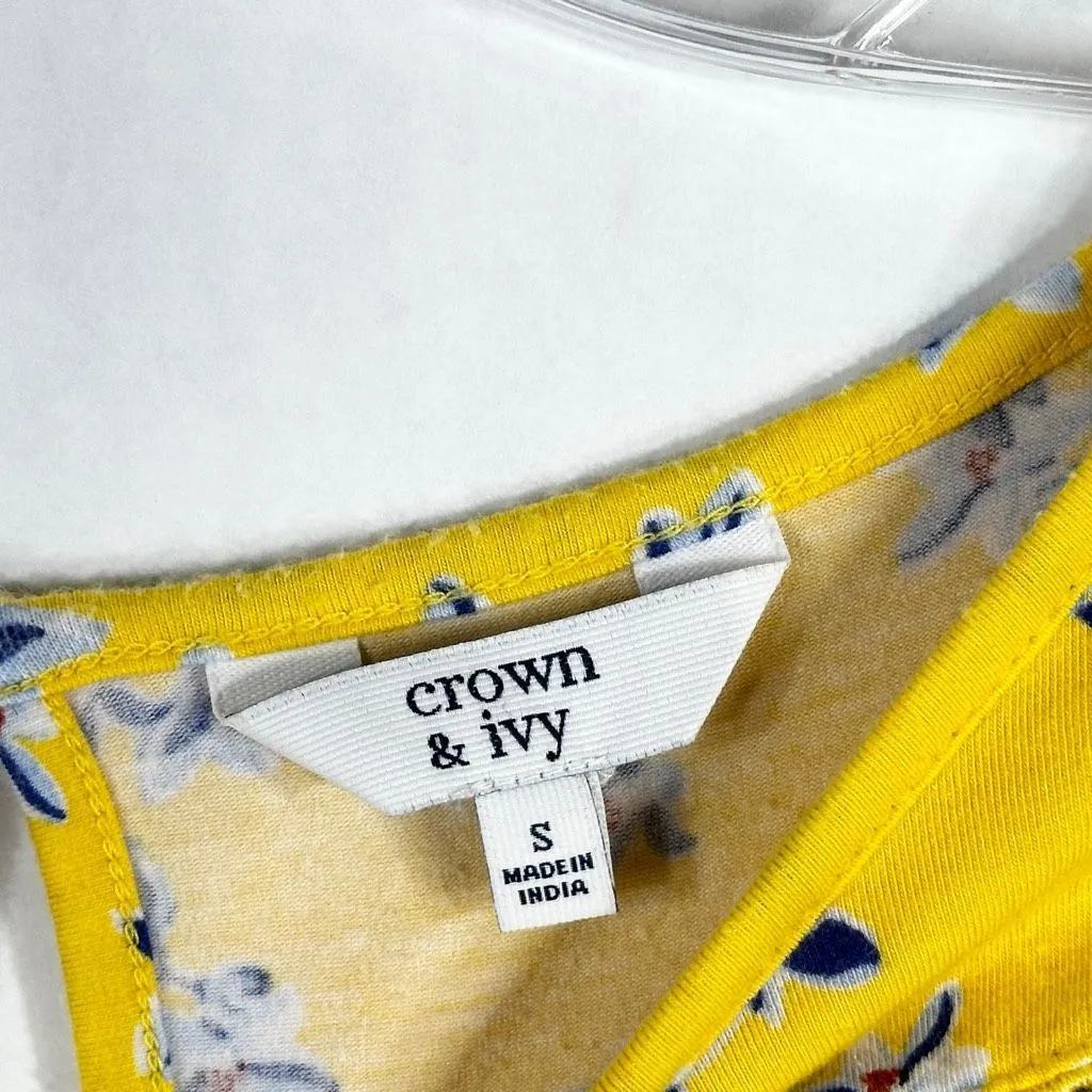 Crown Ivy Small Top Yellow Floral Pompoms Sleeveless‎ Ruffled Eyelet A Line 1442 - Image 7