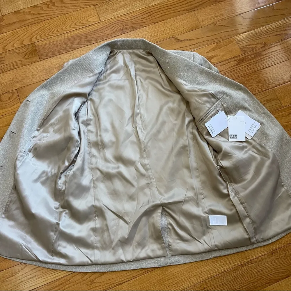 & Other Stories Relaxed Long Silk Blazer Beige Natural Fibers US 12 Old money - Image 14