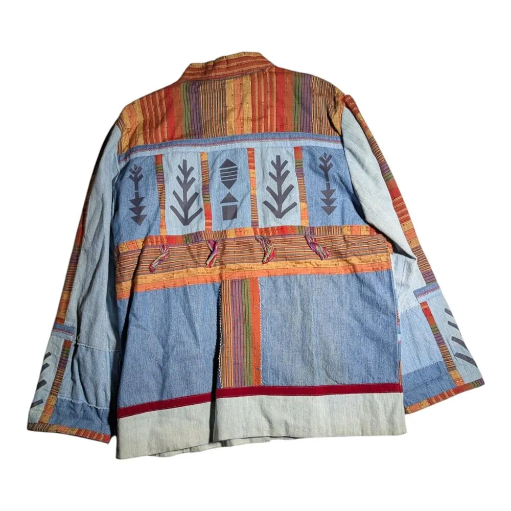 Vtg Y2K Parsley & Sage Boho Denim Rust Orange Patchwork Button Up Jacket Sz L Blue Size L - Image 2