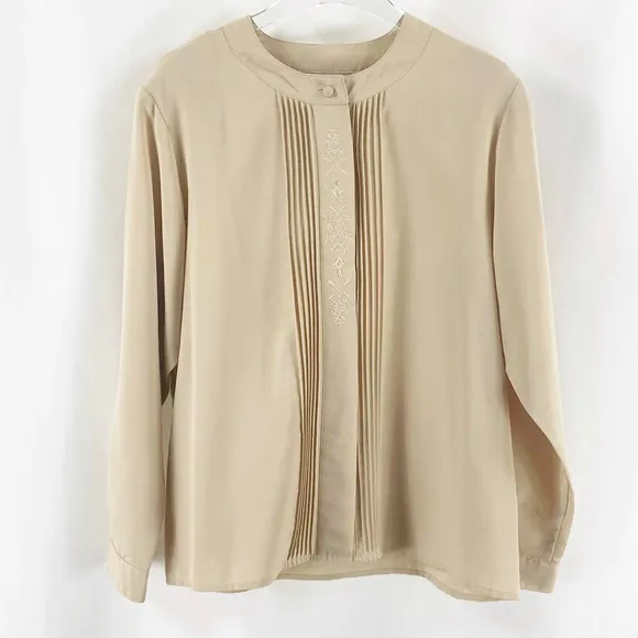 ATTITUDES 90s Y2K Vintage Nude Round Neck Button Down Shirt Size 14 - Image 2