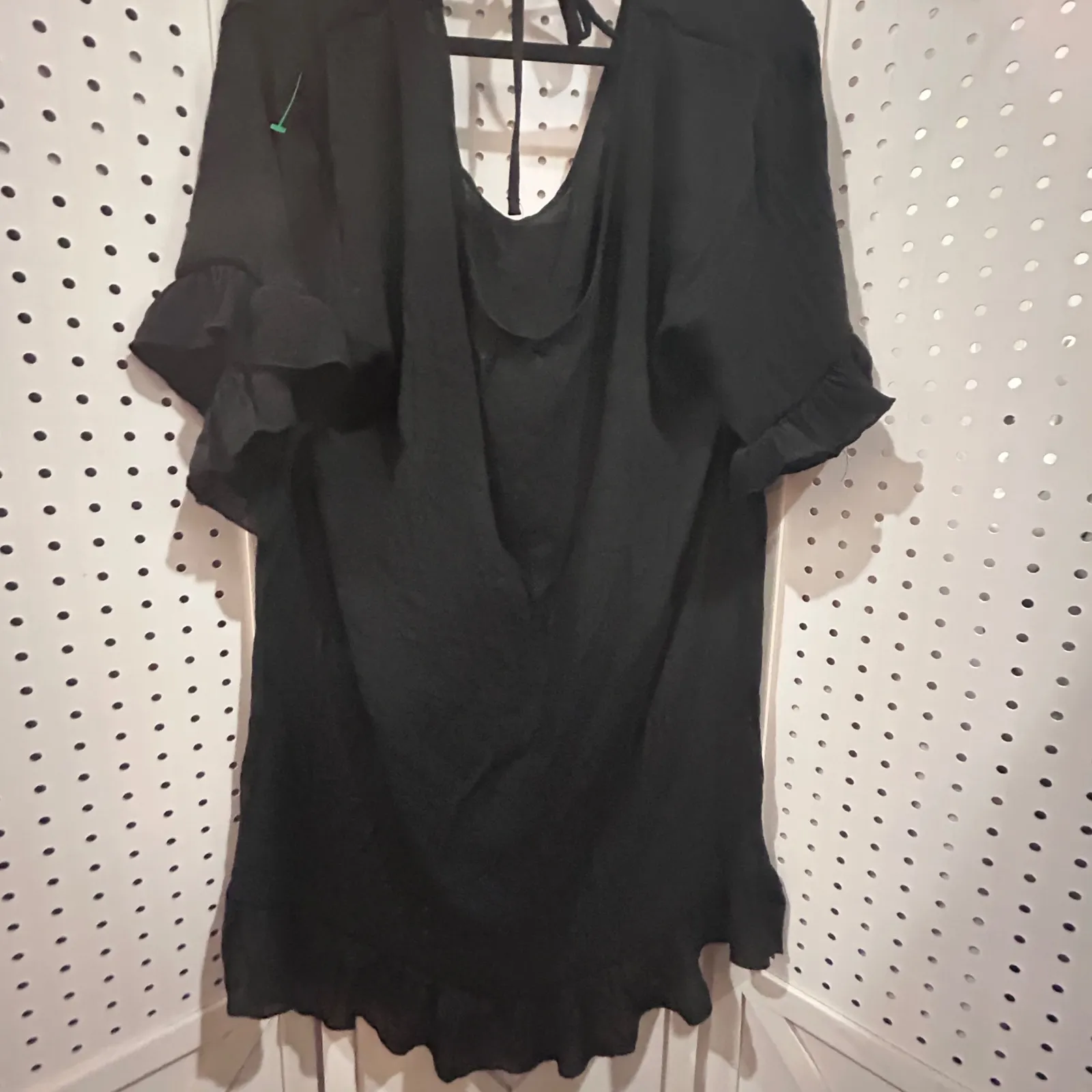 SHEIN Black Ruffle V Neck Tie Back Beach sheer Cover Up Tunic Dress Size M - Image 6