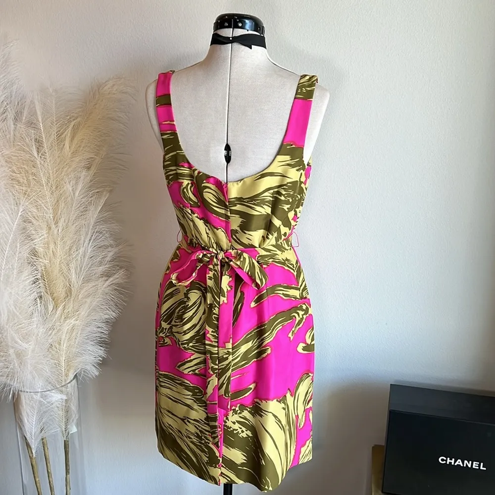 Milly Pink Palm Print Sleeveless Silk Above Knee Mini Dress - Image 9