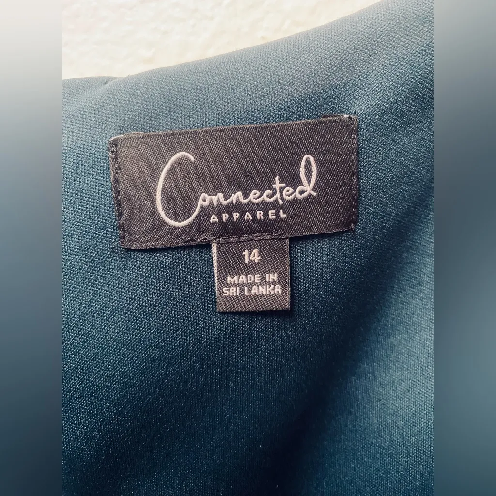 CONNECTED Apparel sz 14Sheath Dress Stretch Knit Maroon Green Nude LaceFront - Image 2