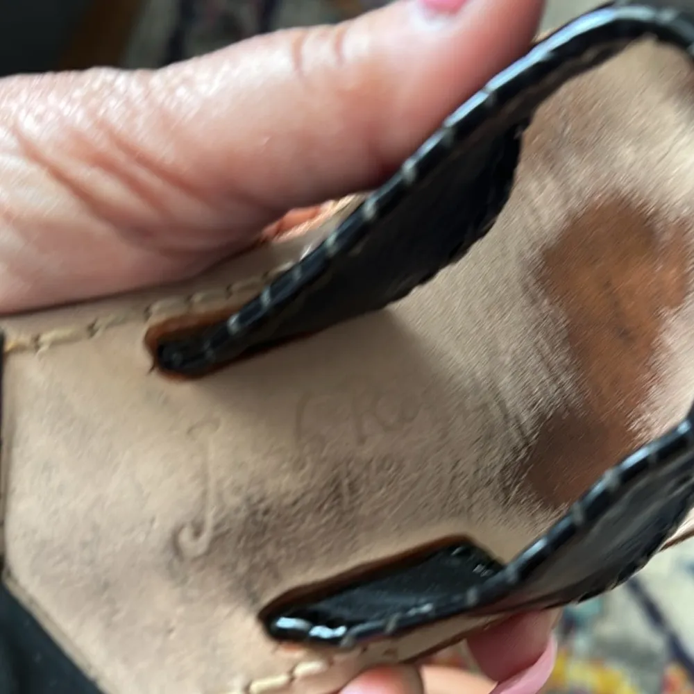 JACK ROGERS BLACK LEATHER WHIPSTITCH NAVAJO TOE POST THONG SANDALS - Image 7