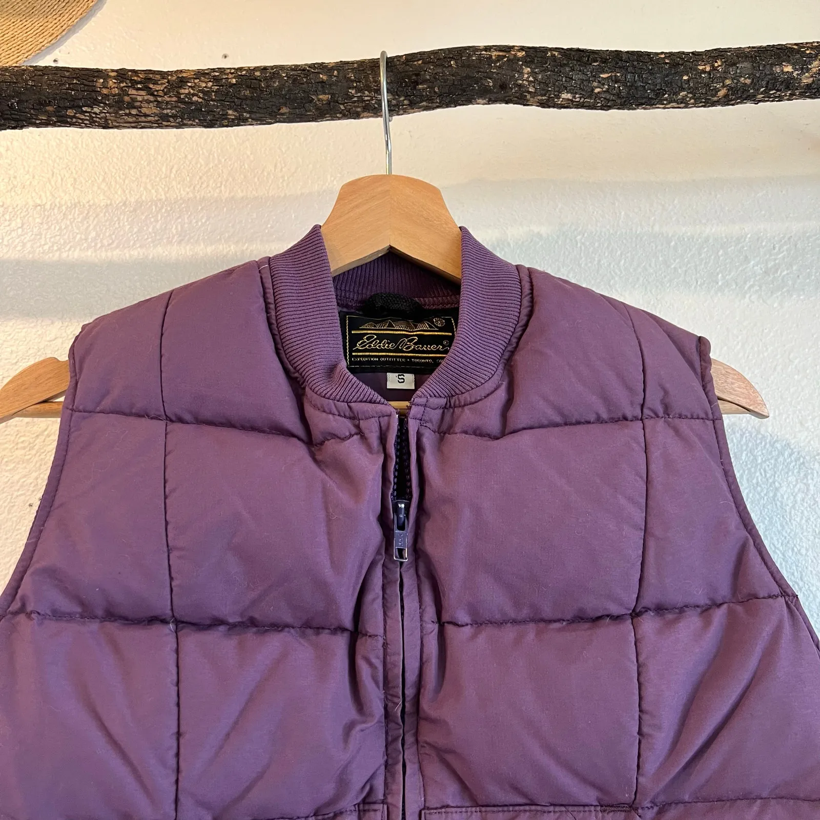 Vintage 80s Eddie Bauer Purple Quilted Puffer Cropped Zip Up Vest Small Women's - Image 2