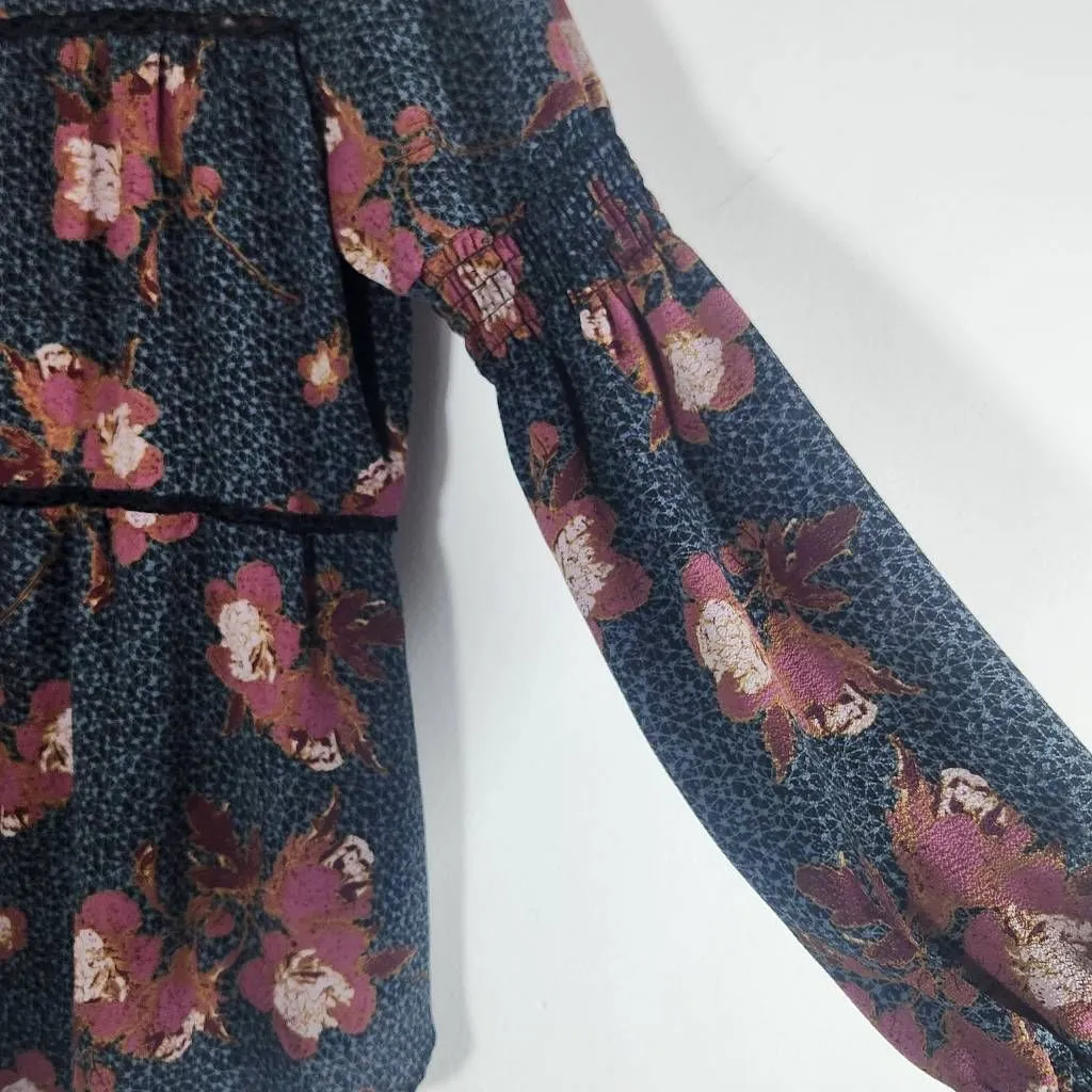Knox Rose Gray and Pink Floral Print Peasant Blouse Size Medium Boho Floral Top - Image 5