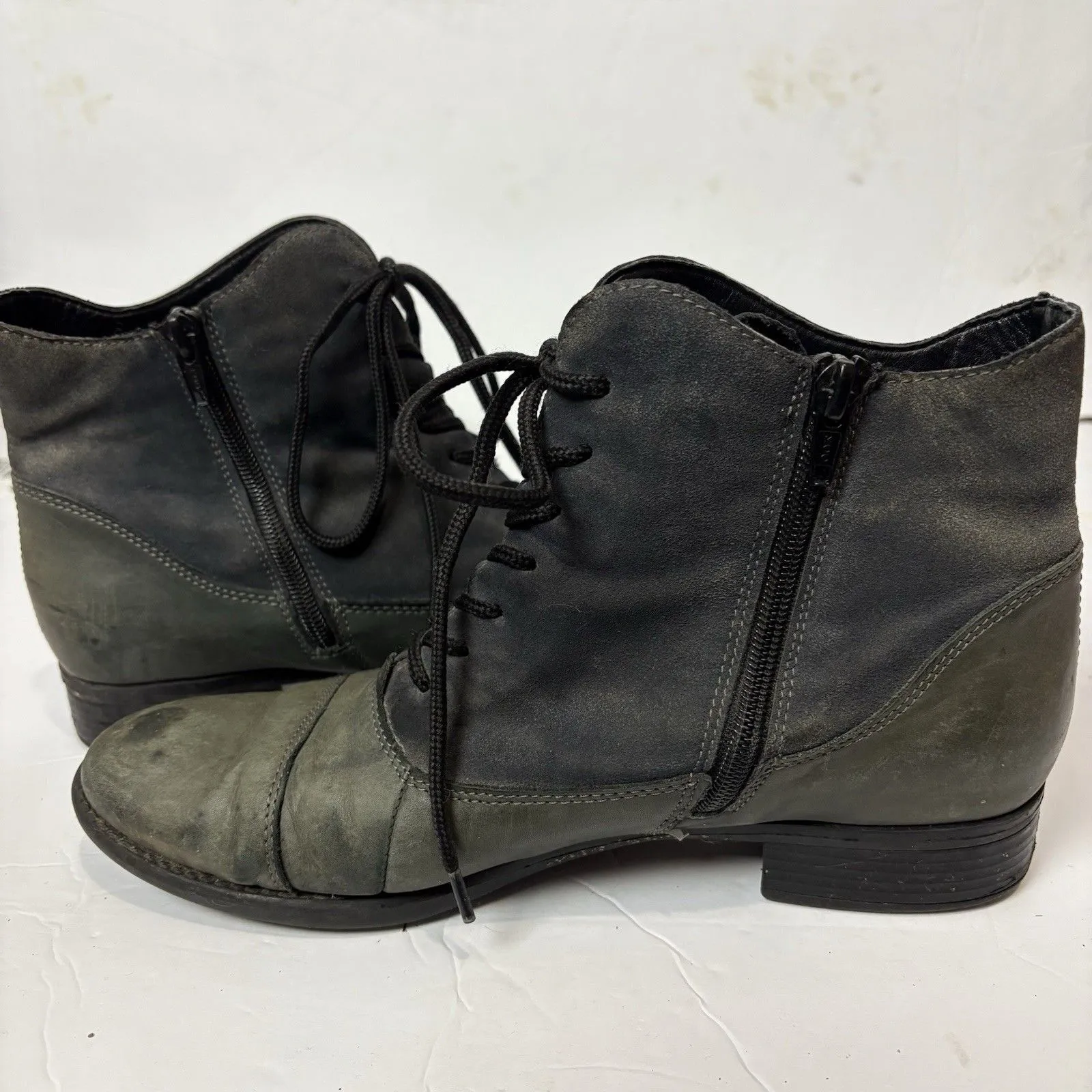 Remonte Boots Womens 40/9 Casual Lace Up Side Zip Cap Toe Bootie Gray Leather Blue - Image 5