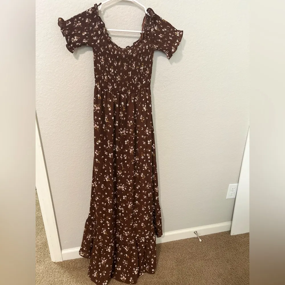 Miami for Francesca’s Brown Off the Shoulder Floral Dress Size S NWOT - Image 4