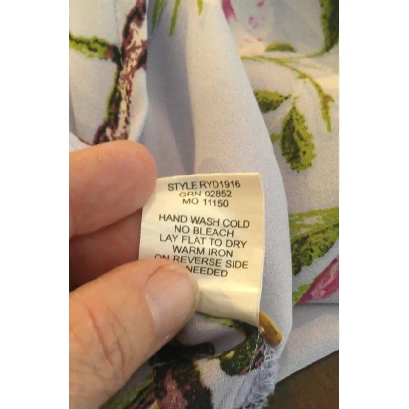 Fig‎ & Flower Womens Large Blue Asian Style Floral Birds Popover Tunic Blouse - Image 8