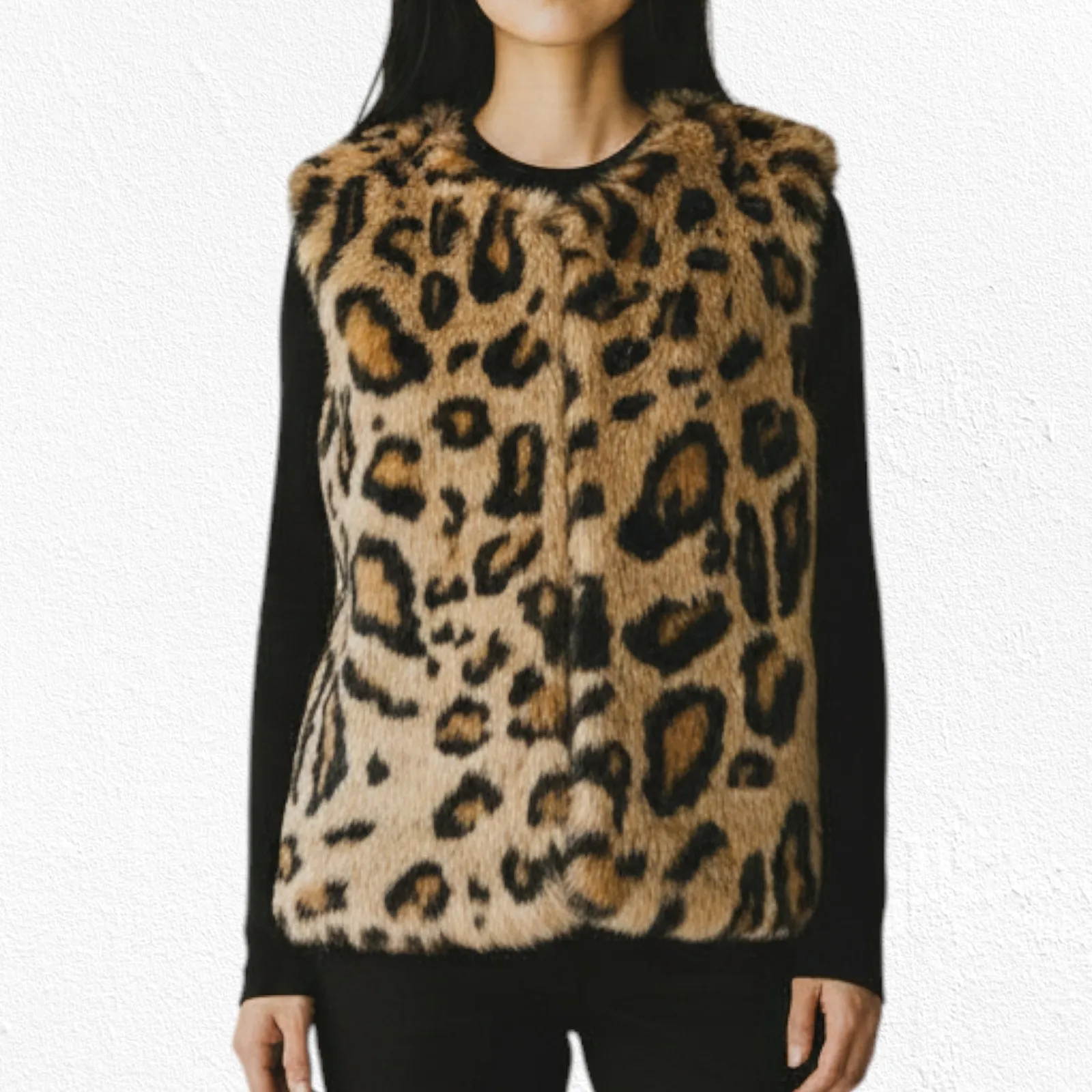 Romeo Juliet Couture Faux Fur Leopard Animal Print Vest with Pockets Size Small - Image 3