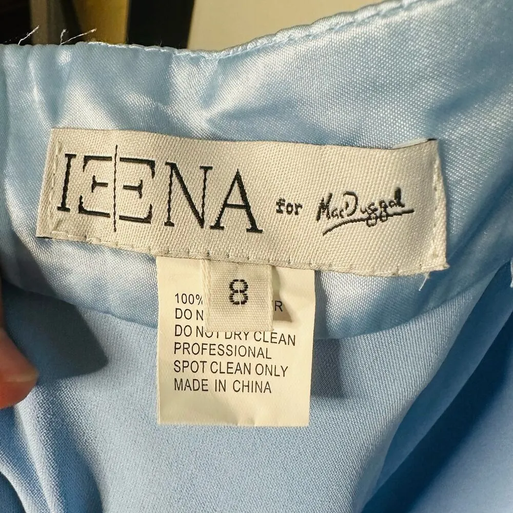 Ieena Mac Duggal Satin Strappy- Back High Slit Powder Blue Lace Up Back Gown 8 - Image 14