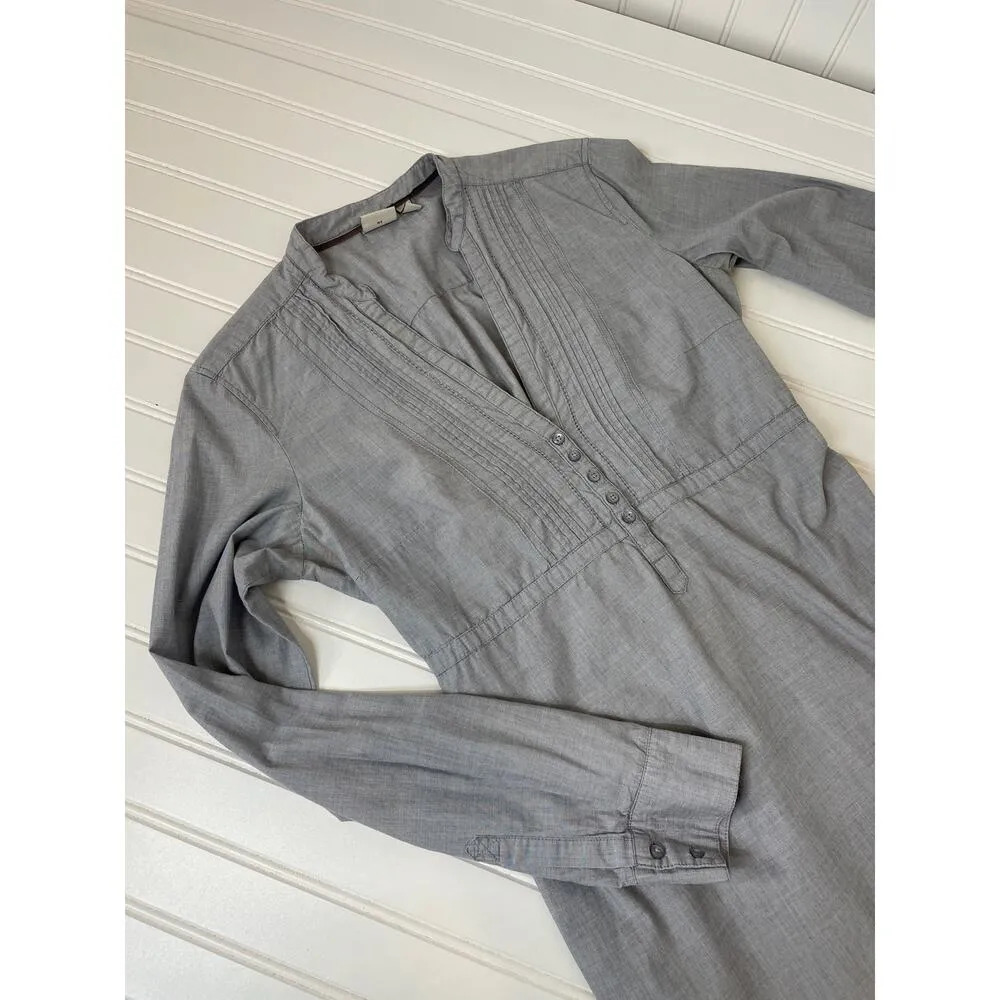 Esprit Gray 100% Cotton Long Sleeve Pintucked Pleated Mini Dress Size S - Image 6