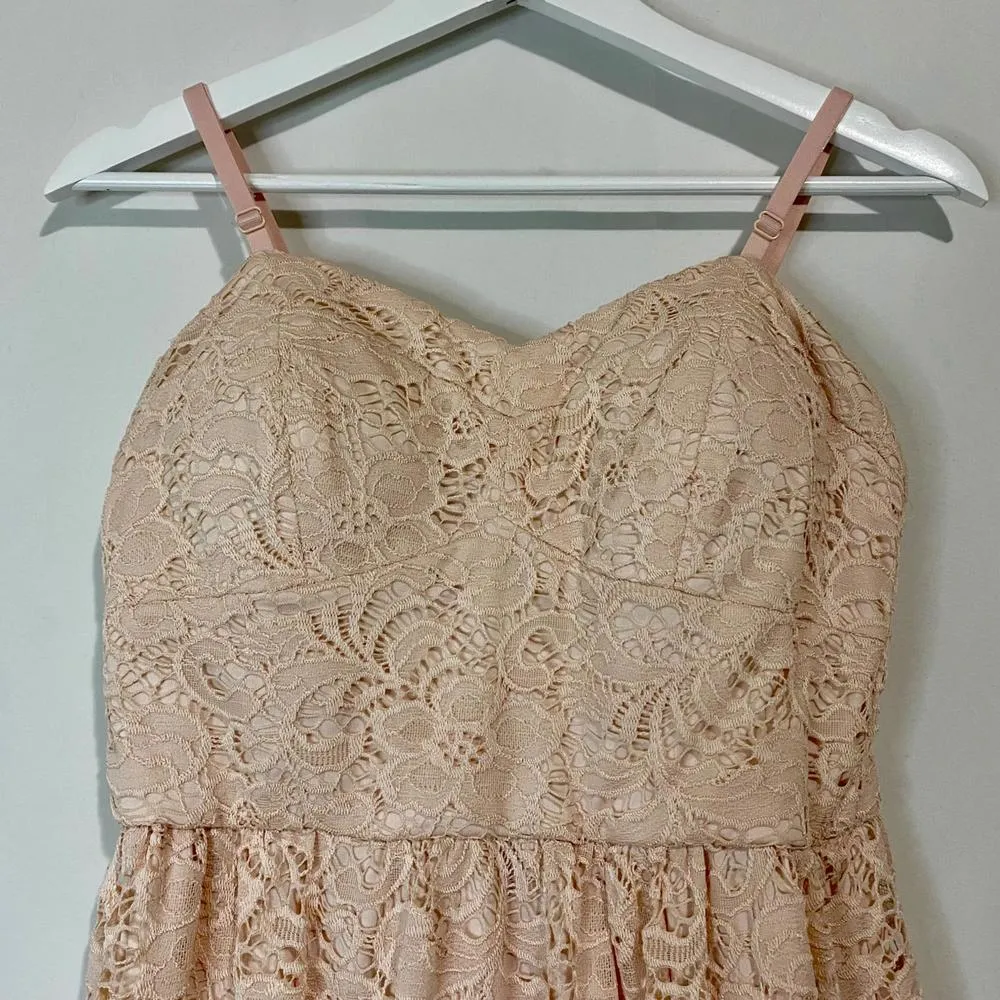 As U Wish Women’s Allover Lace Dress Mini Sweetheart Neckline Pink Size L EUC - Image 2
