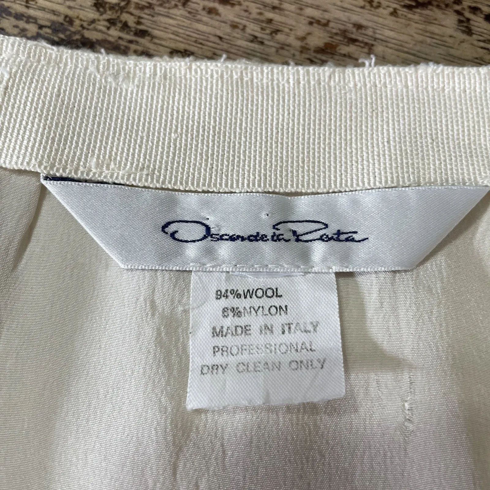 Oscar de la Renta Cream Wool Blend Boucle Skirt Women's Sz 16 Lined - Image 4
