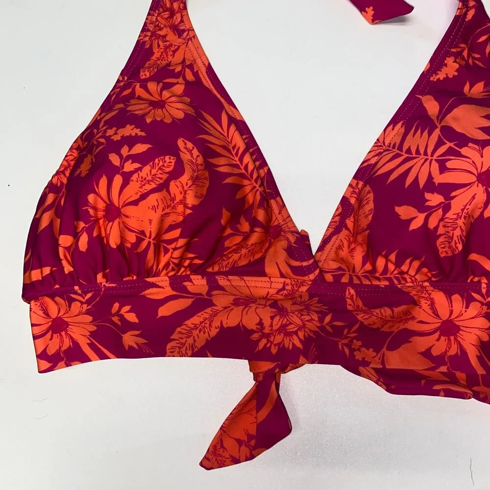Surf Style Pink Coral Floral Halter Bikini Swim Bathing Suit Top Women's Medium - Image 4