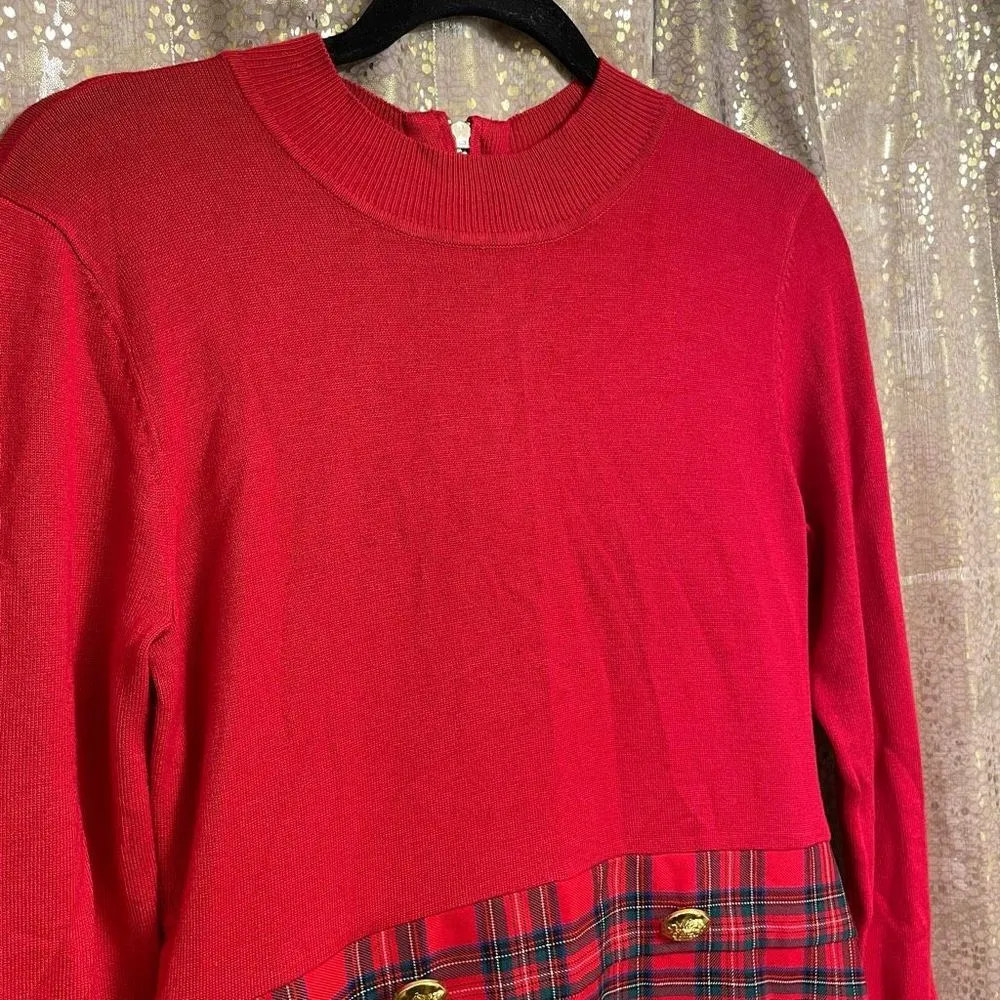 Holiday Christmas Red Green Long Sleeve Plaid Skirt Sweater Dress, 10/12 - Image 3