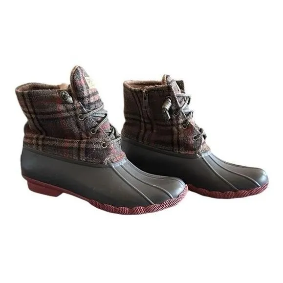 Sperry Womens Saltwater Brown Plaid Duck Boot Waterproof Outdoor Size 9 - Image 6