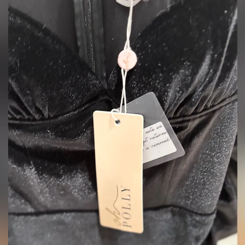 Oh Polly Black Velvet Ruched Long Sleeve Mini Dress - Image 9