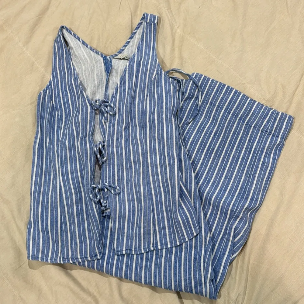 Women's Blue Striped linen set - Image 4