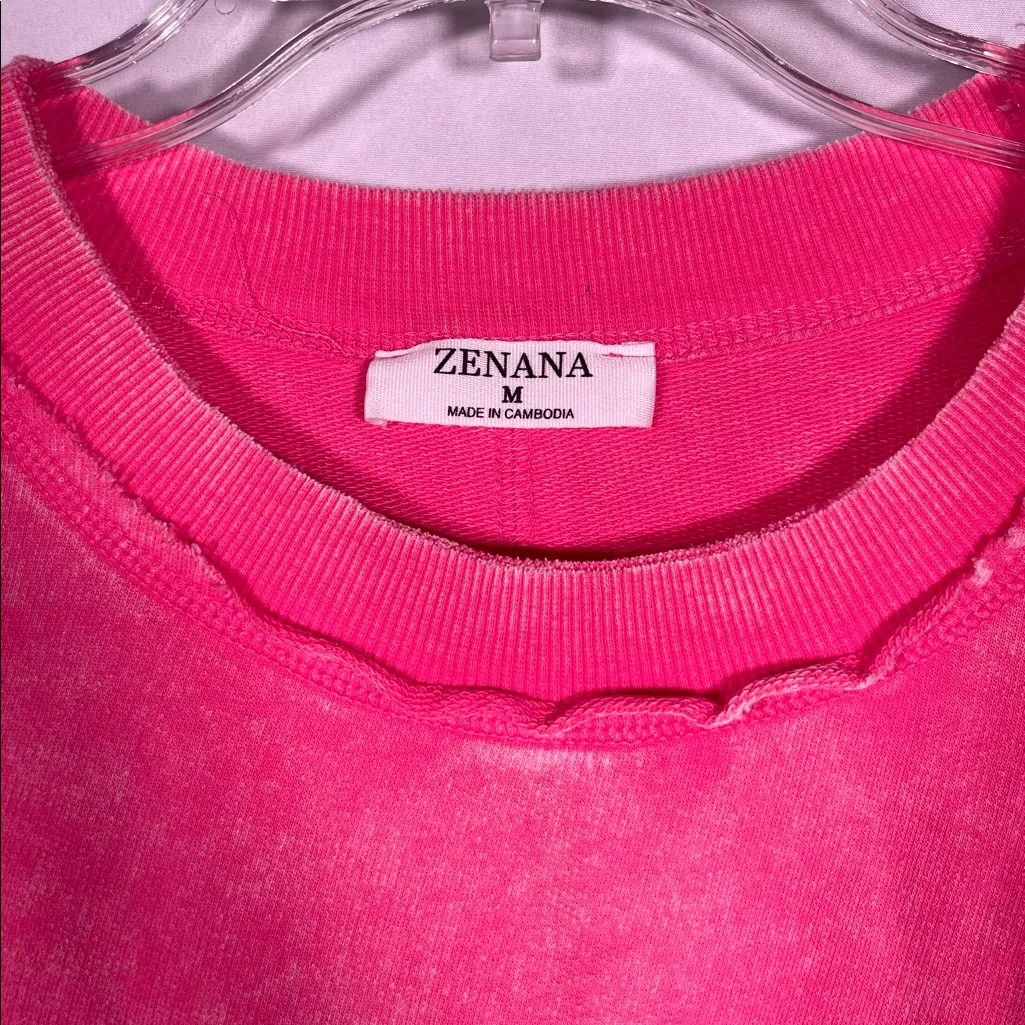 ZENANA WOMENS PINK LONG SLEEVE SHIRT PULLOVER CREWNECK MEDIUM - Image 2