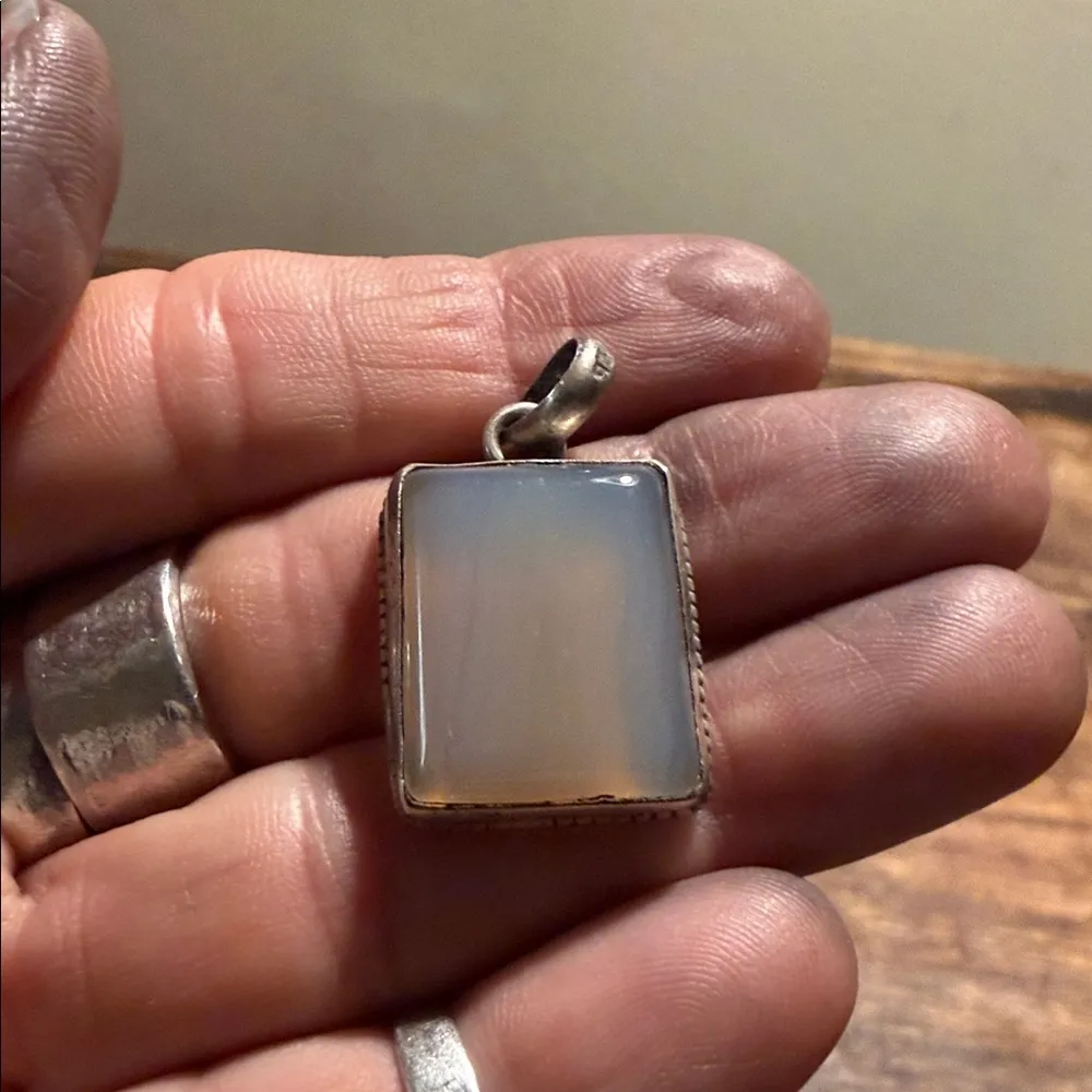This is a sterling silver moonstone Rectangular Stone Pendant - Image 6