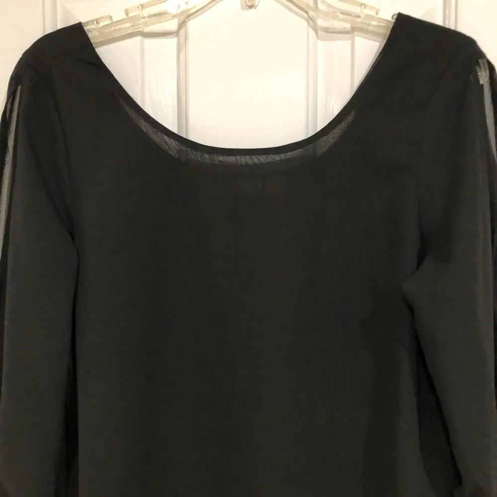 Black sheer blouse with Gold Sequins & Split Sleeves L - Image 2