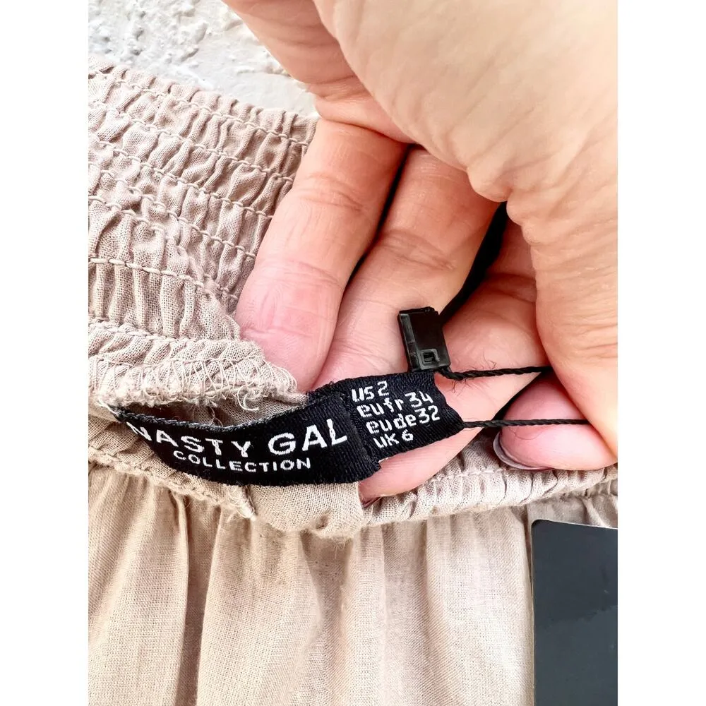 NWT Nasty Gal Long Sleeve Cotton Tie-Front Top and Ruffle Short Set Stone Size 6 - Image 10