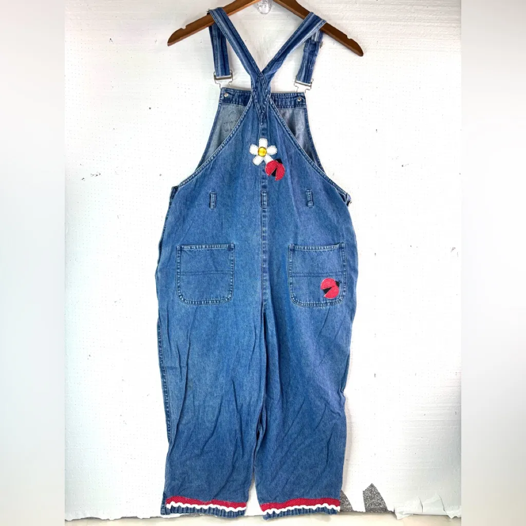 Vintage Beverly’s M Ladybug Embroidered Denim Overalls Gardening Country Cute Blue Size 10 - Image 2