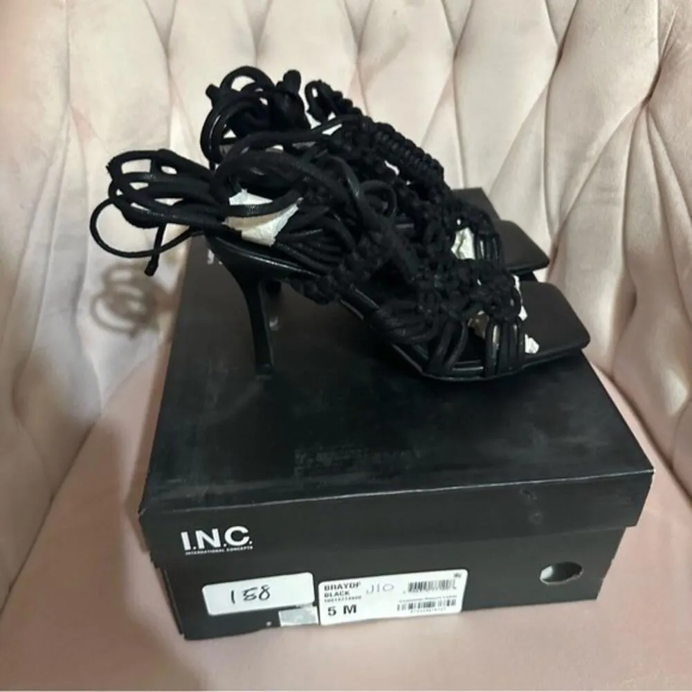INC Black Strappy Woven Brayd Square Toe Stiletto Lace - Image 3