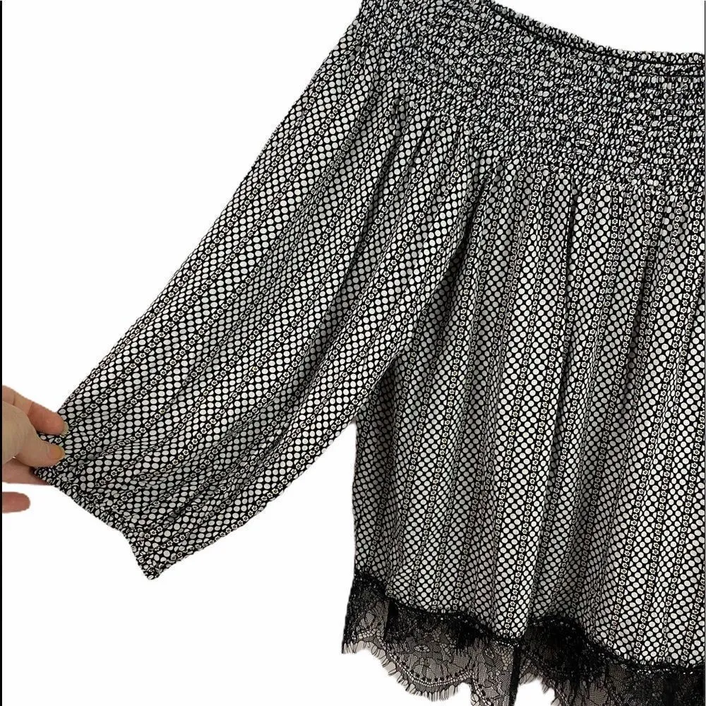 Hazel Haze off shoulder lace bottom blk/white top Black Size M - Image 2