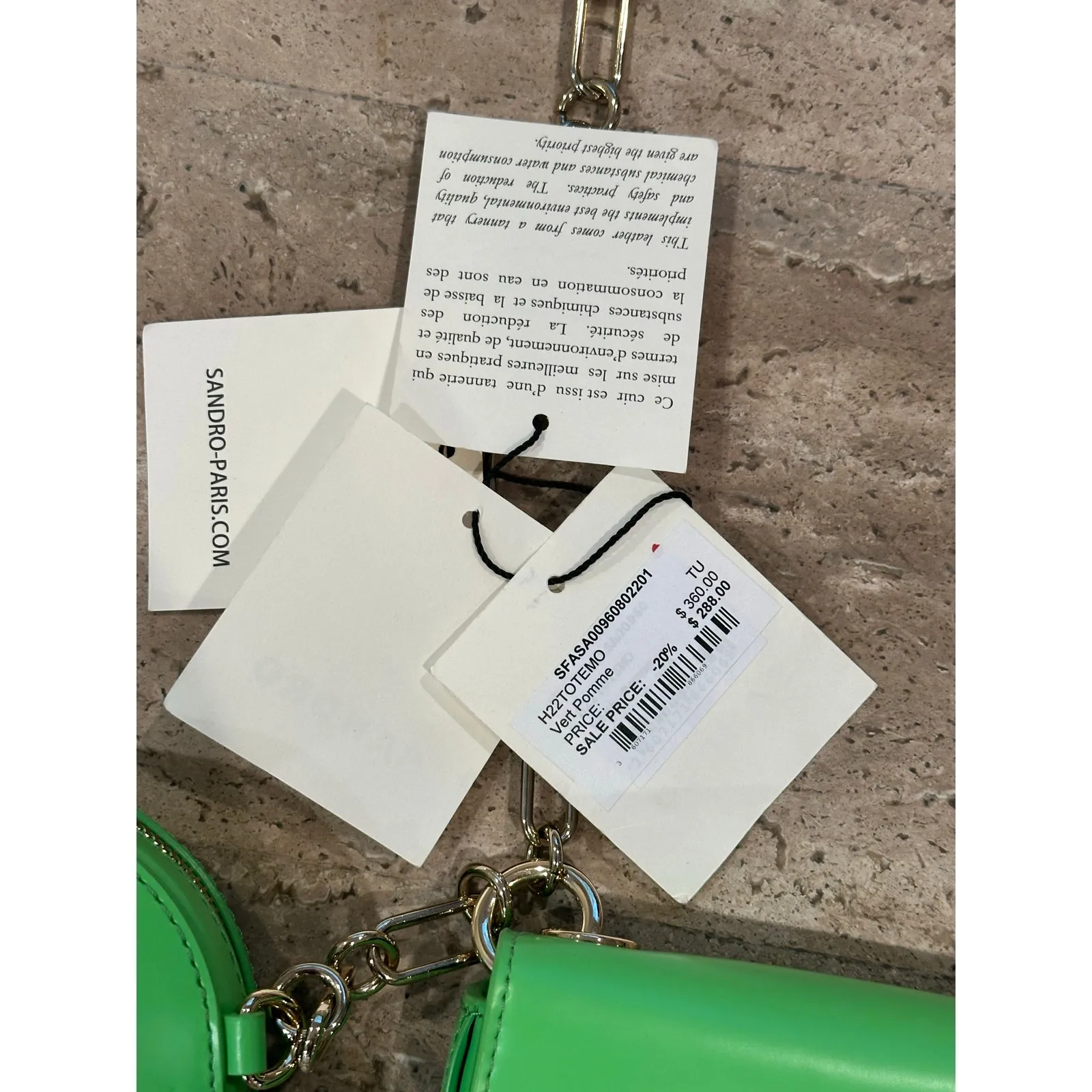 NEW Sandro Totemo Bag with Chain Strap Green - Image 8