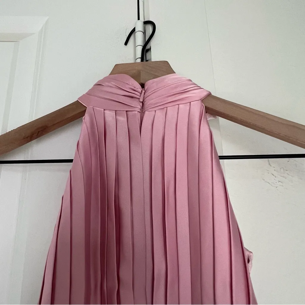 NWT Mac Duggal 26992 Halter Pleated Maxi Dress Gown in Pink - Image 9