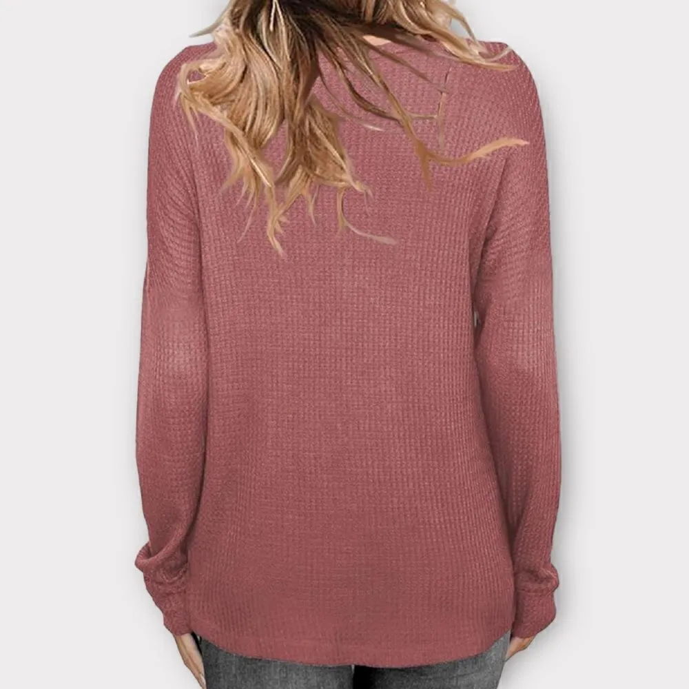 NWT DUOSTICK Waffle Knit Twist Long Sleeve Top (Mauve Red) - Image 2